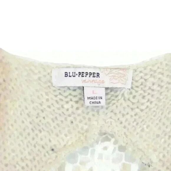 Blu Pepper Vintage Cream Bohemian Fringe Cardigan Duster Crochet Back Size Large - Picture 4 of 9